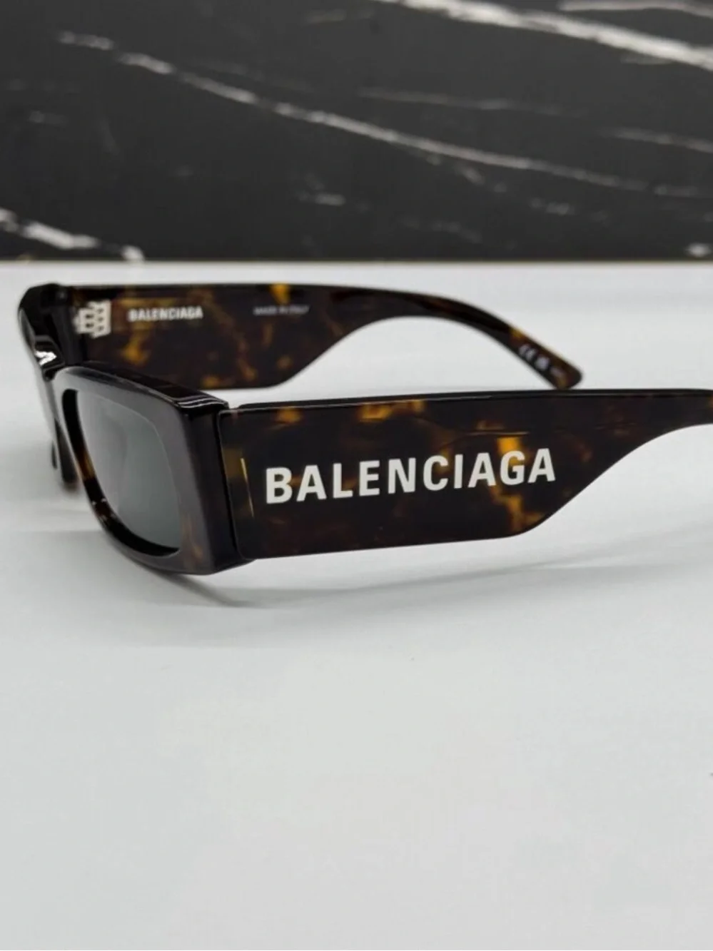 Balenciaga Dark Havana Tortoiseshell Sunglasses with White Logo